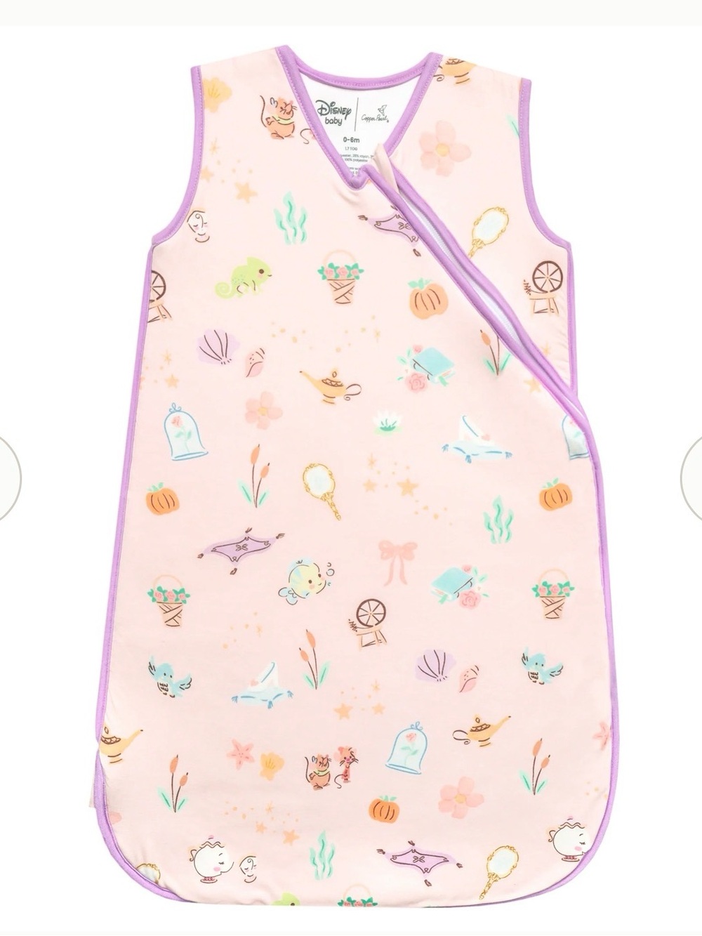 Disney Baby Pink Princess-Themed Sleeveless Sleep Sack with Lavender Trim